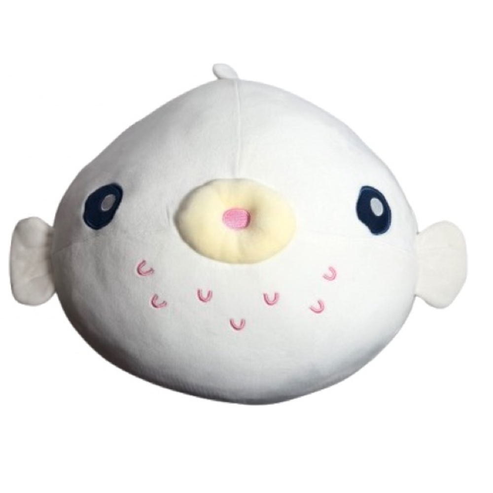 Cute Jumbo Takashoji White Puffer Fish Plush Toy With Pink Spots NWOT